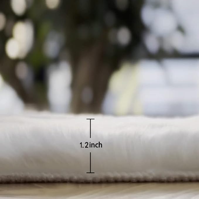 White Washable Furry Area Rug Runner Faux Bunny Fuzzy Fur Rugs - Image 2