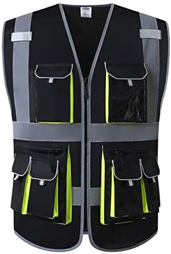 JKSafety 10 Pockets Black Color Safety Vest Zipper Front by JKSafety