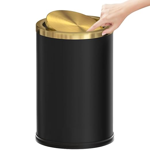 2.4 Gallon/9L Black and Gold Bathroom Trash Can Metal, Stainless Steel by YOJIA