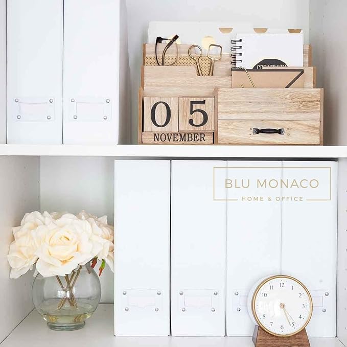 BLU MONACO Set of 6 Foldable White Magazine File Holders | Vertical Desk File - Image 4