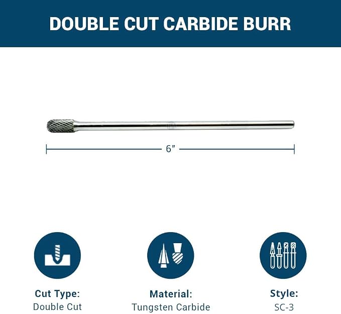 Benchmark Abrasives 6” Cylindrical Ball Nose Shape Double Cut Tungsten Carbide - Image 5