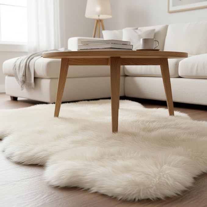 Super Area Rugs Premium Genuine Sheepskin Rug 5' x 6' Long Fur Soft & Natural - Image 4