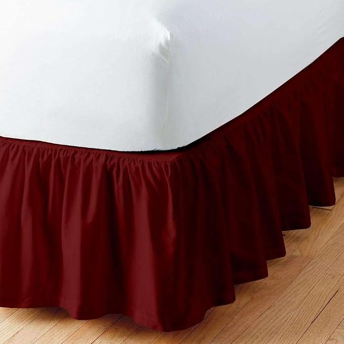 Burgundy Solid Ruffled Bed Skirt Full-21 Inch Drop Split Corner, Microfiber by Home