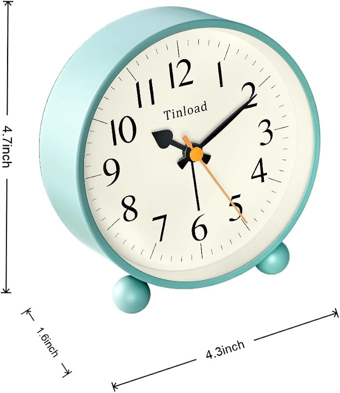 4.5" Vintage Retro Analog Alarm Clock, Super Silent Non Ticking Small Clock - Image 6