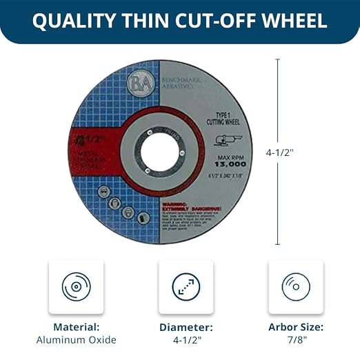 Benchmark Abrasives Grinder Cut Off Wheels 4 1/2 Inch Aluminum Oxide Thin Type - Image 5