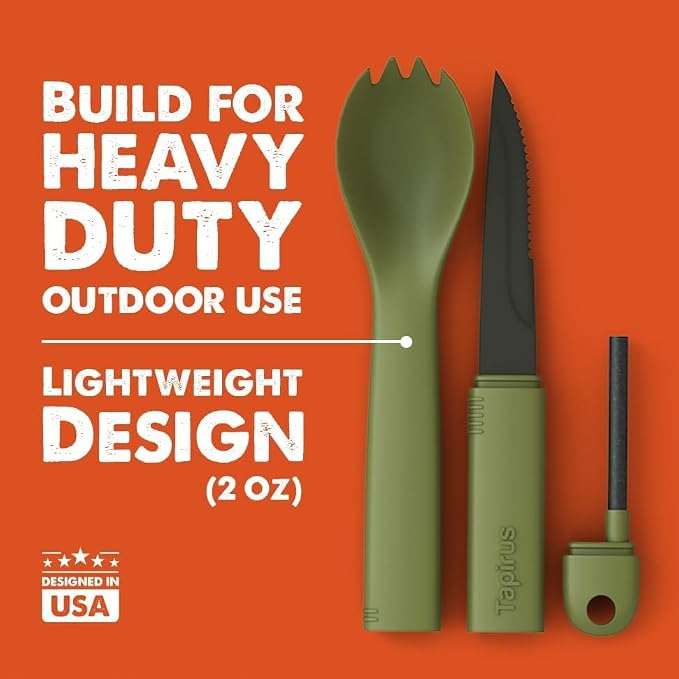 Tapirus Spork Tactical Green | BPA Free Spoon Fork, Stainless Steel Knife and - Image 4