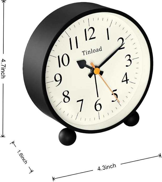 4.5" Vintage Retro Analog Alarm Clock, Super Silent Non Ticking Small Clock - Image 5