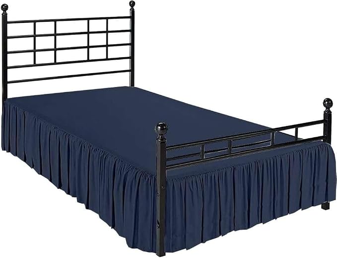 Navy Blue Solid Ruffled Bed Skirt Queen-XL-26 Inch Drop Split Corner, - Image 5