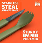 Tapirus Spork Tactical Green | BPA Free Spoon Fork, Stainless Steel Knife and - Image 5