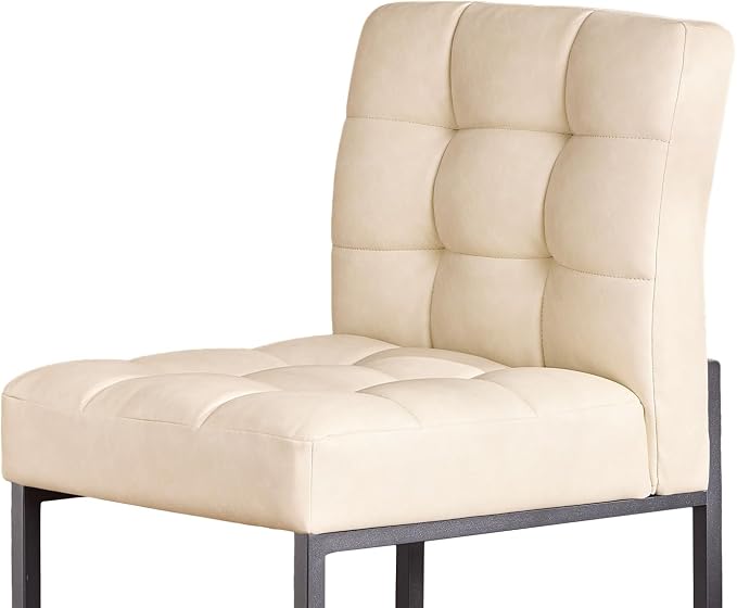 Beige Faux Leather Dining Chairs Set of 4, Mid-Century Modern Dining Room Chairs - Image 8