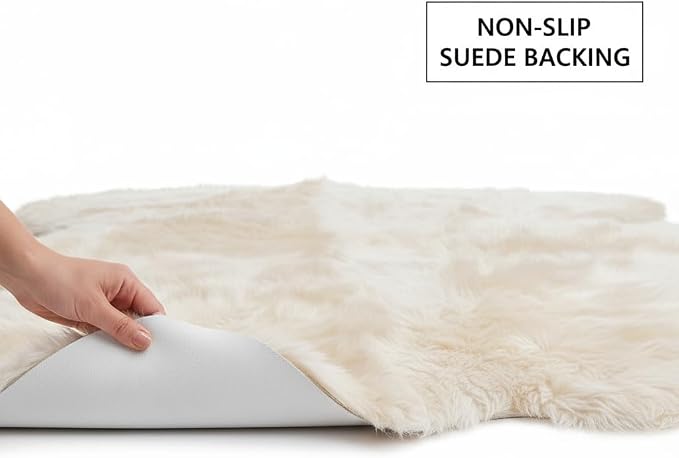 Super Area Rugs Premium Genuine Sheepskin Rug 5' x 6' Long Fur Soft & Natural - Image 8