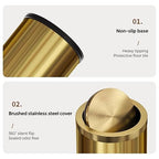 2.4 Gallon Brass Gold Bathroom Trash Can, Fancy Waste Basket Powder Room Bedroom - Image 3