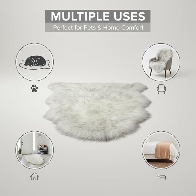 Super Area Rugs Gray & White Mix Sheepskin Rug Genuine Single 2x3ft Pelt Fluffy - Image 6