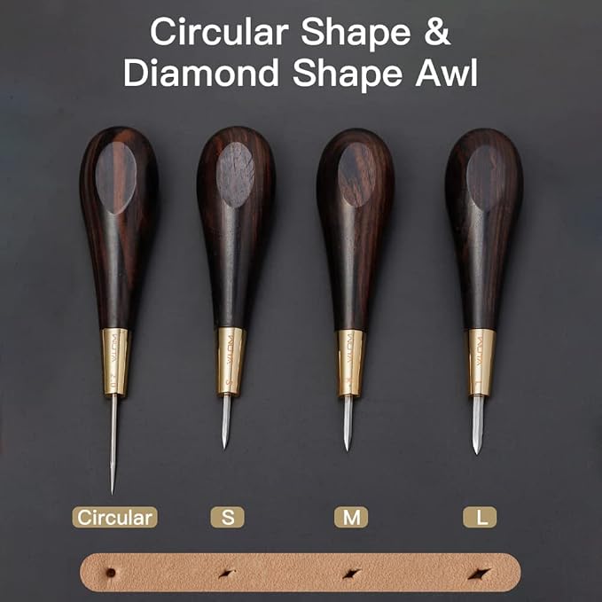 WUTA Shape Leather Craft Diamond Stitching Awl Ebony Blackwood Handle Sewing - Image 2