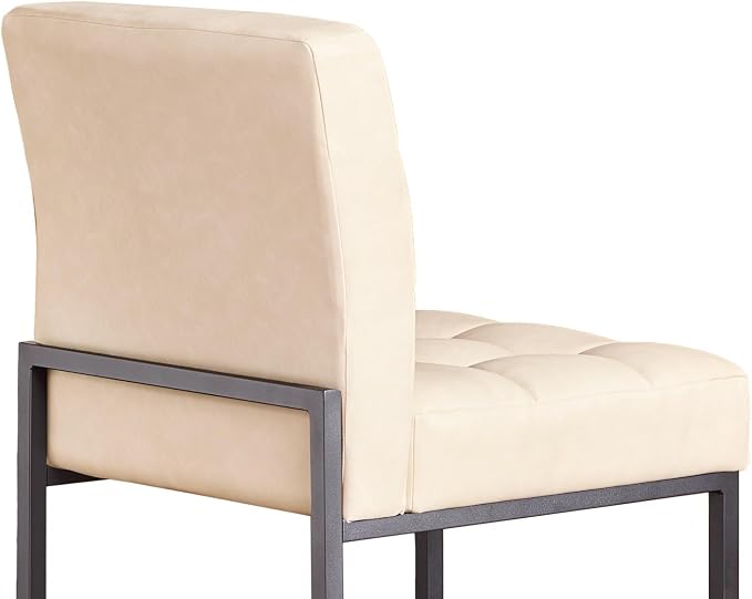 Beige Faux Leather Dining Chairs Set of 2, Mid-Century Modern Dining Room Chairs - Image 9