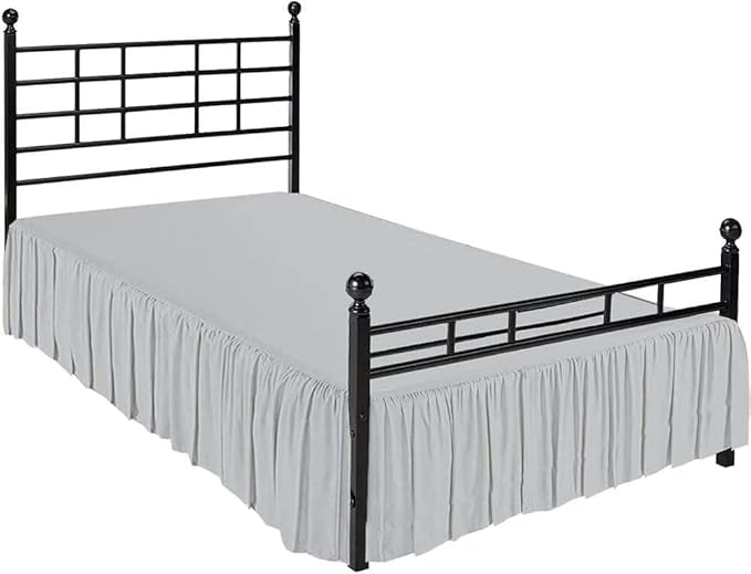 Light Grey Solid Ruffled Bed Skirt Twin-30 Inch Drop Split Corner, Microfiber - Image 5