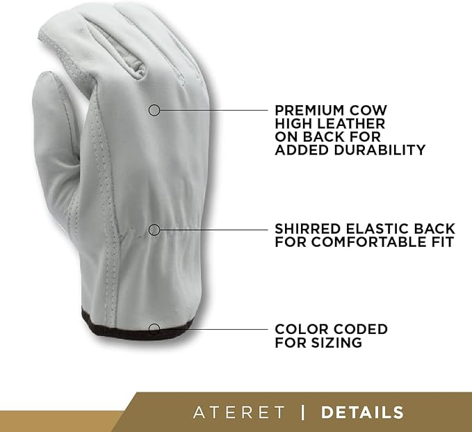 ATERET 120 Pairs X-Large Heavy Duty Durable Cowhide Leather Work Gloves I - Image 3
