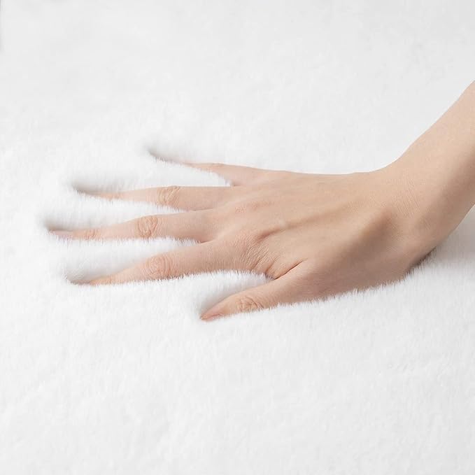 White Washable Furry Area Rug Runner Faux Bunny Fuzzy Fur Rugs - Image 7