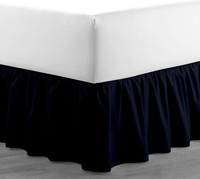 Navy Blue Solid Ruffled Bed Skirt Twin XL-14 Inch Drop Split Corner, Microfiber - Image 4