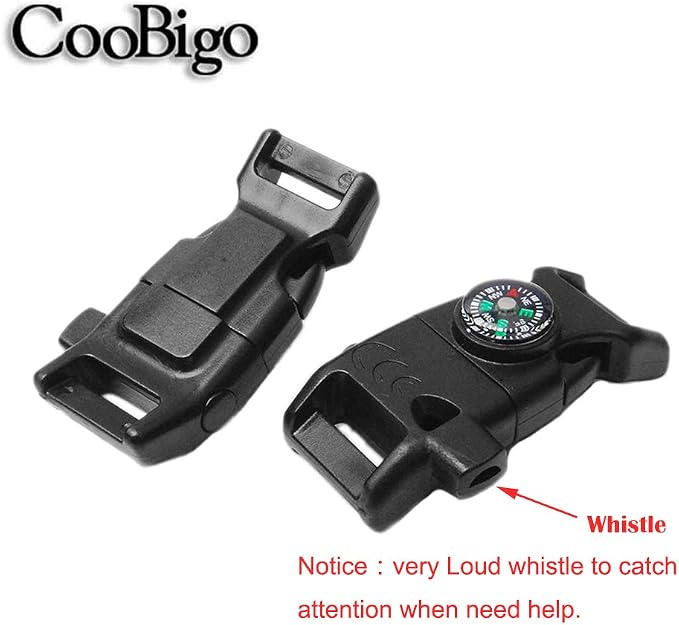 5/8 Inch Compass Flint Scraper Fire Starter Whistle Buckle Paracord Bracelet - Image 7