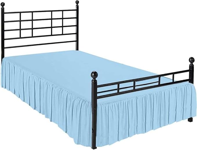 Light Blue Solid Ruffled Bed Skirt Twin-15 Inch Drop Split Corner, Microfiber - Image 5