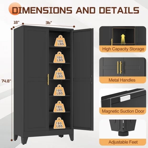 75" Metal Kitchen Pantry Cabinet, Cabinet - Image 3