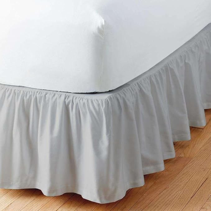 Light Grey Solid Ruffled Bed Skirt Twin-30 Inch Drop Split Corner, Microfiber by Home