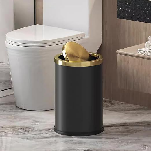 2.4 Gallon/9L Black and Gold Bathroom Trash Can Metal, Stainless Steel - Image 2