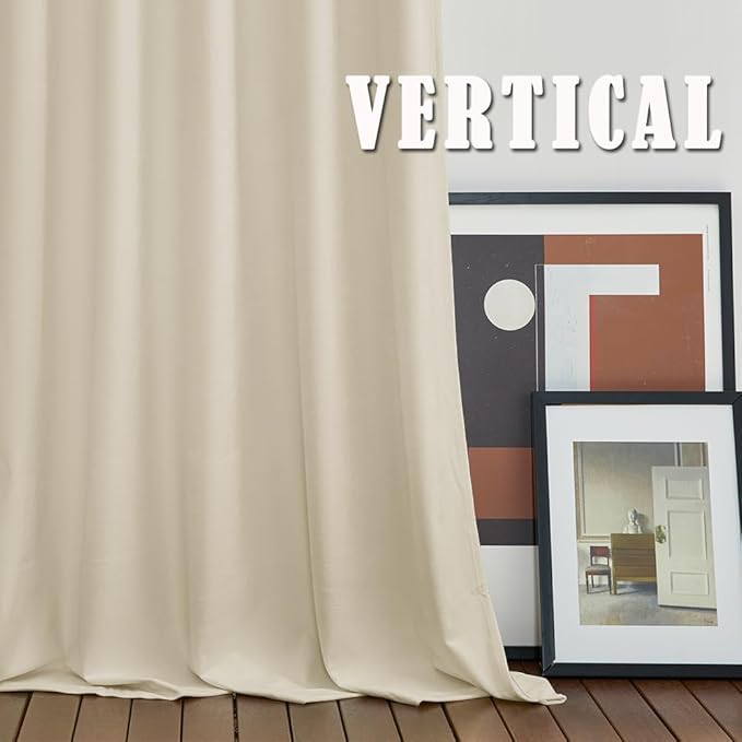 RYB HOME Beige Velvet Curtains 102 inches, Back Tab Soft Fabric Room Darkening - Image 6