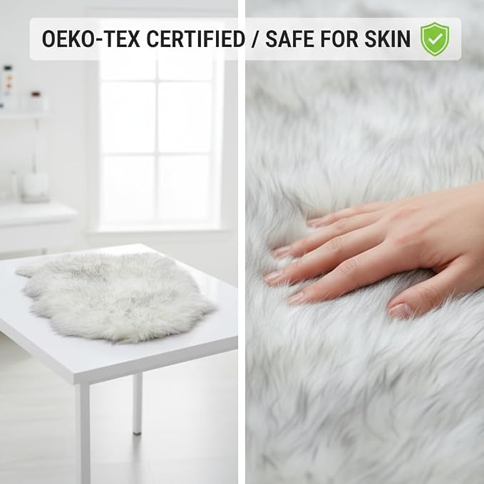 Super Area Rugs Gray & White Mix Sheepskin Rug Genuine Single 2x3ft Pelt Fluffy - Image 7