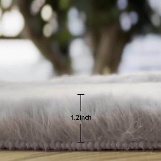 Faux Rabbit Fur Washable Rugs for Bedroom Light Grey Fluffy Rug for Living Room - Image 3