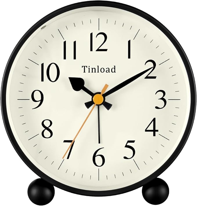 4.5" Vintage Retro Analog Alarm Clock, Super Silent Non Ticking Small Clock by Tinload
