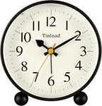 4.5" Vintage Retro Analog Alarm Clock, Super Silent Non Ticking Small Clock by Tinload