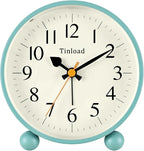 4.5" Vintage Retro Analog Alarm Clock, Super Silent Non Ticking Small Clock by Tinload