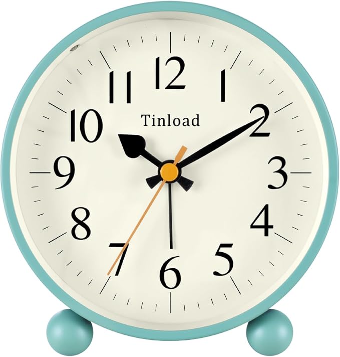 4.5" Vintage Retro Analog Alarm Clock, Super Silent Non Ticking Small Clock by Tinload