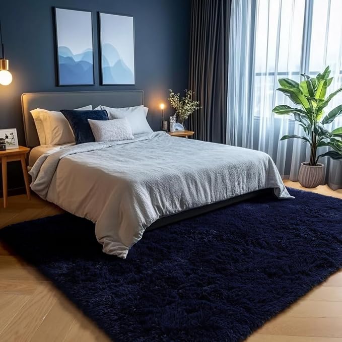 PAGISOFE Navy Blue Rug 4x6, Fluffy Dark Blue Rugs - Image 11