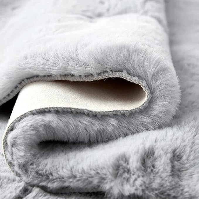 Faux Rabbit Fur Washable Rugs for Bedroom Light Grey Fluffy Rug for Living Room - Image 6