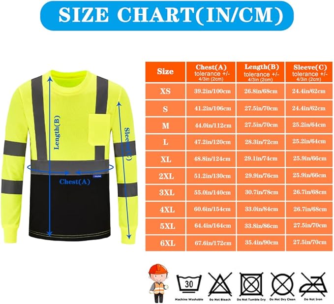 AYKRM Safety T Shirt Reflective High Visibility hi vis Long Sleeve T Shirt - Image 5