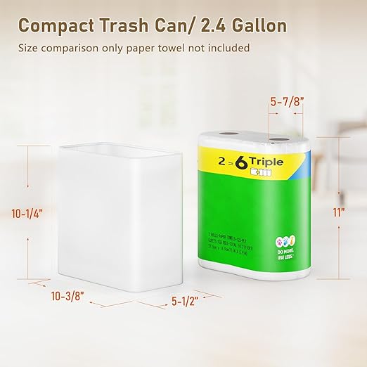 Veelesa Small Bathroom Trash Can 2.4 Gallon Wastebasket Slim Metal Garbage Can - Image 3