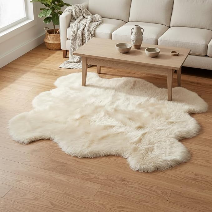 Super Area Rugs Premium Genuine Sheepskin Rug 5' x 6' Long Fur Soft & Natural - Image 10