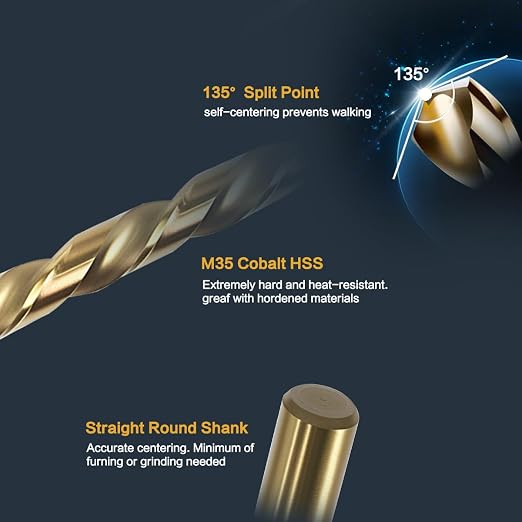 BeHappy 13Pcs Cobalt Drill Bit Set, M35 HSS, 135 Degree Tip, Twist Jobber Length - Image 2