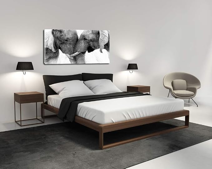 DZL Art D73050 Black and White Elephants Entwine Wall Art Canvas Painting Ready - Image 2