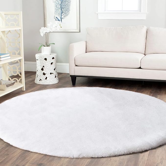 Latepis Round Furry Rugs 5ft White Circle Rugs by Latepis