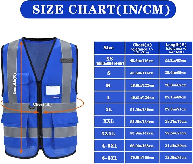 A-SAFETY Blue safety vests Reflective Safety Vest Hi Vis Bright Neon Color - Image 2