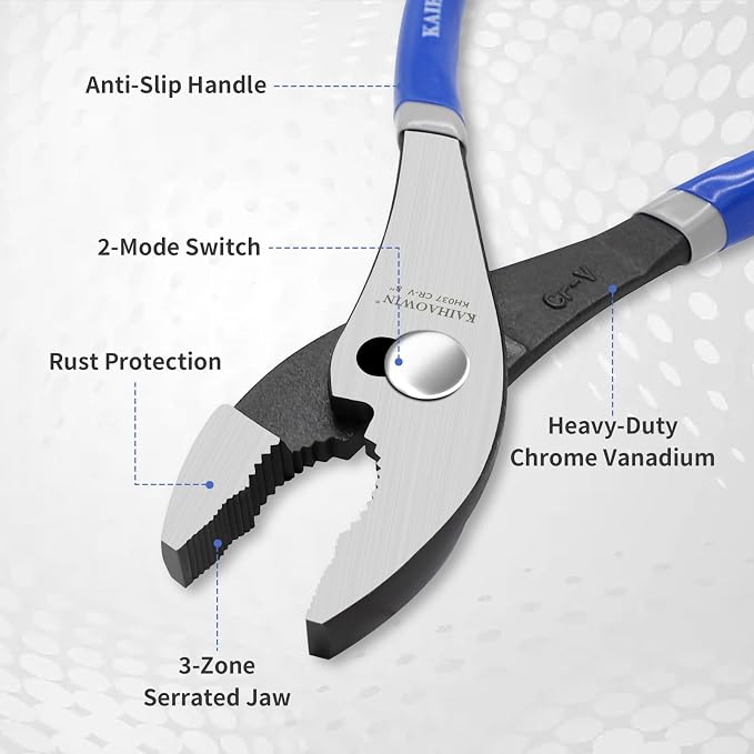 KAIHAOWIN Slip-Joint Pliers 8"& 10" Set of 2, Large Pliers Cr-V Heavy Duty - Image 3