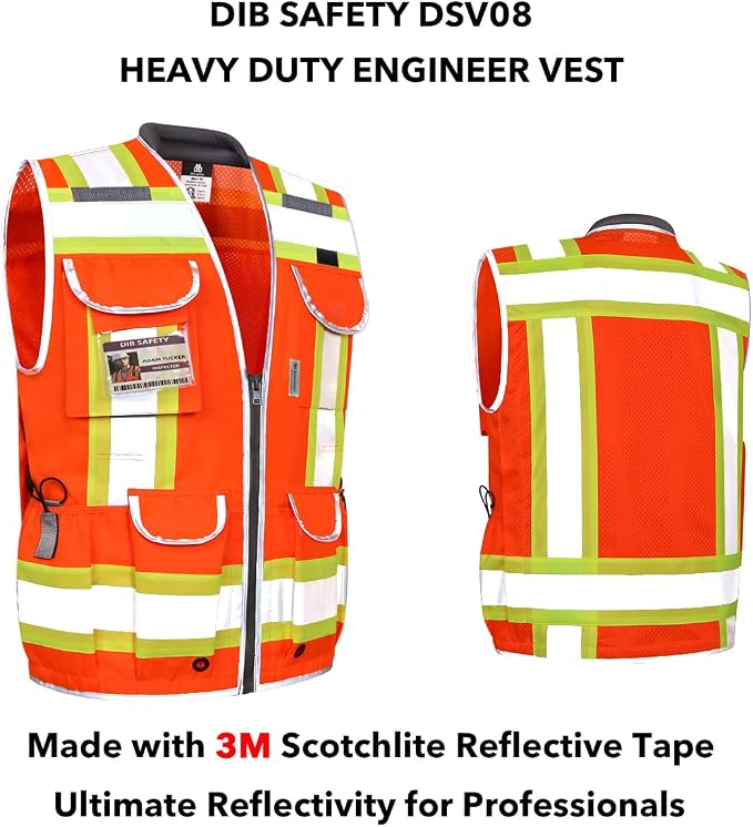 Dib Safety Reflective Vest Heavy Duty, High Visibility Two Tone Engineer Vest - Image 6