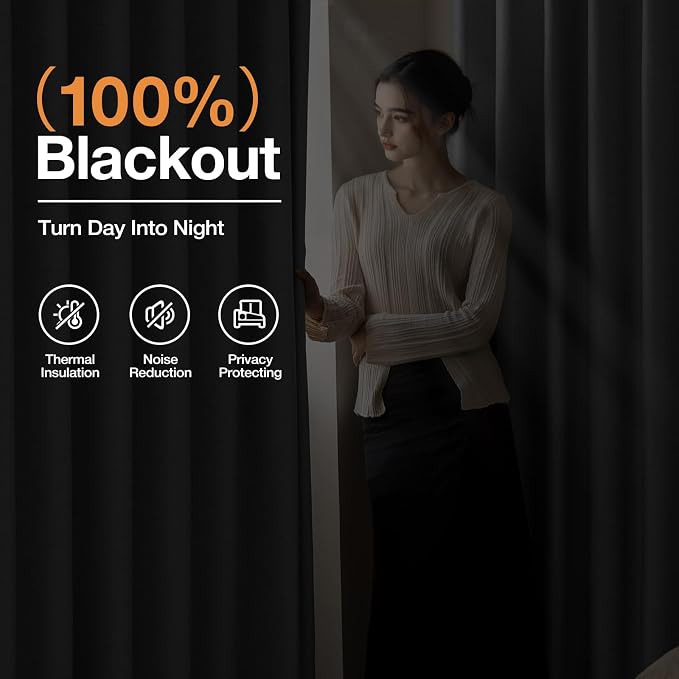 100% Blackout Curtains for Bedroom, Thermal Insulated Curtains 63 Inch Length - Image 2