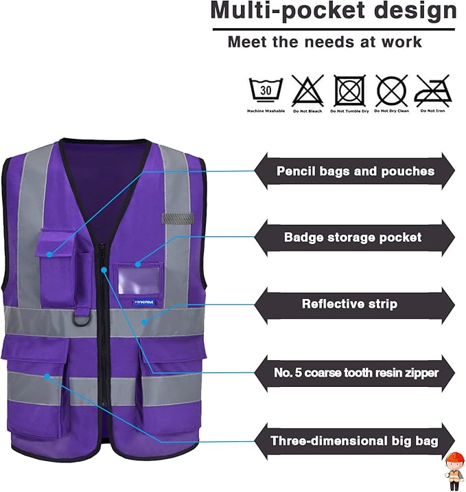 Hi Reflective Safety Vest, Hi Vis Bright Neon Colors Safety Vest - Image 3