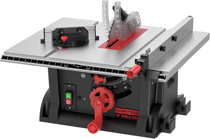 4600RPM Portable Table Saw 10 inch, 15Amp Tablesaw, 90°Cross Cut & 0-45°Cutting by MARVTOOL