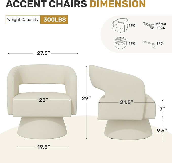 Swivel Accent Chair, Modern Comfy Chenille Barrel Chairs, Oversized Upholstered - Image 2
